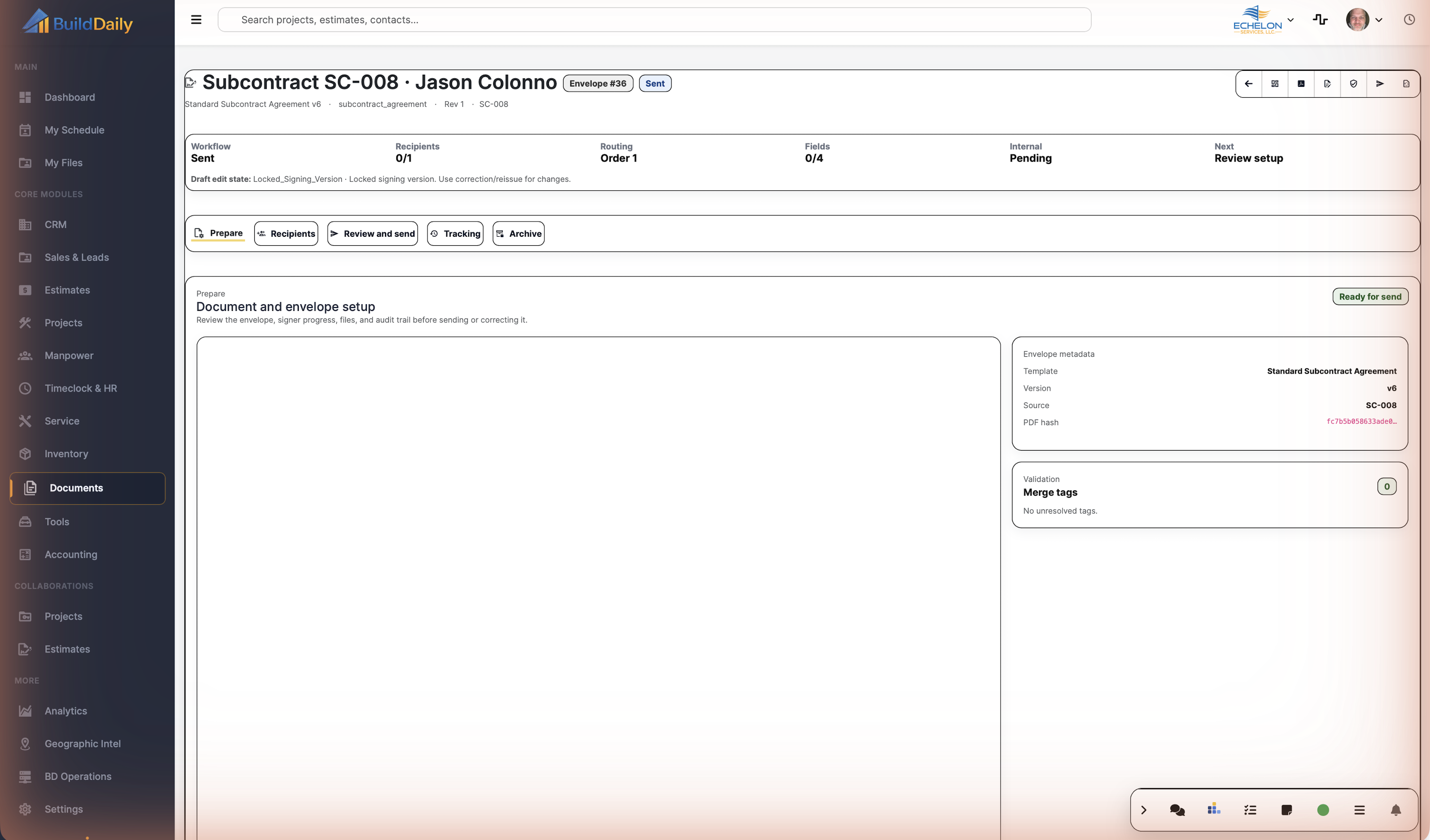 Create and send agreement workflow
