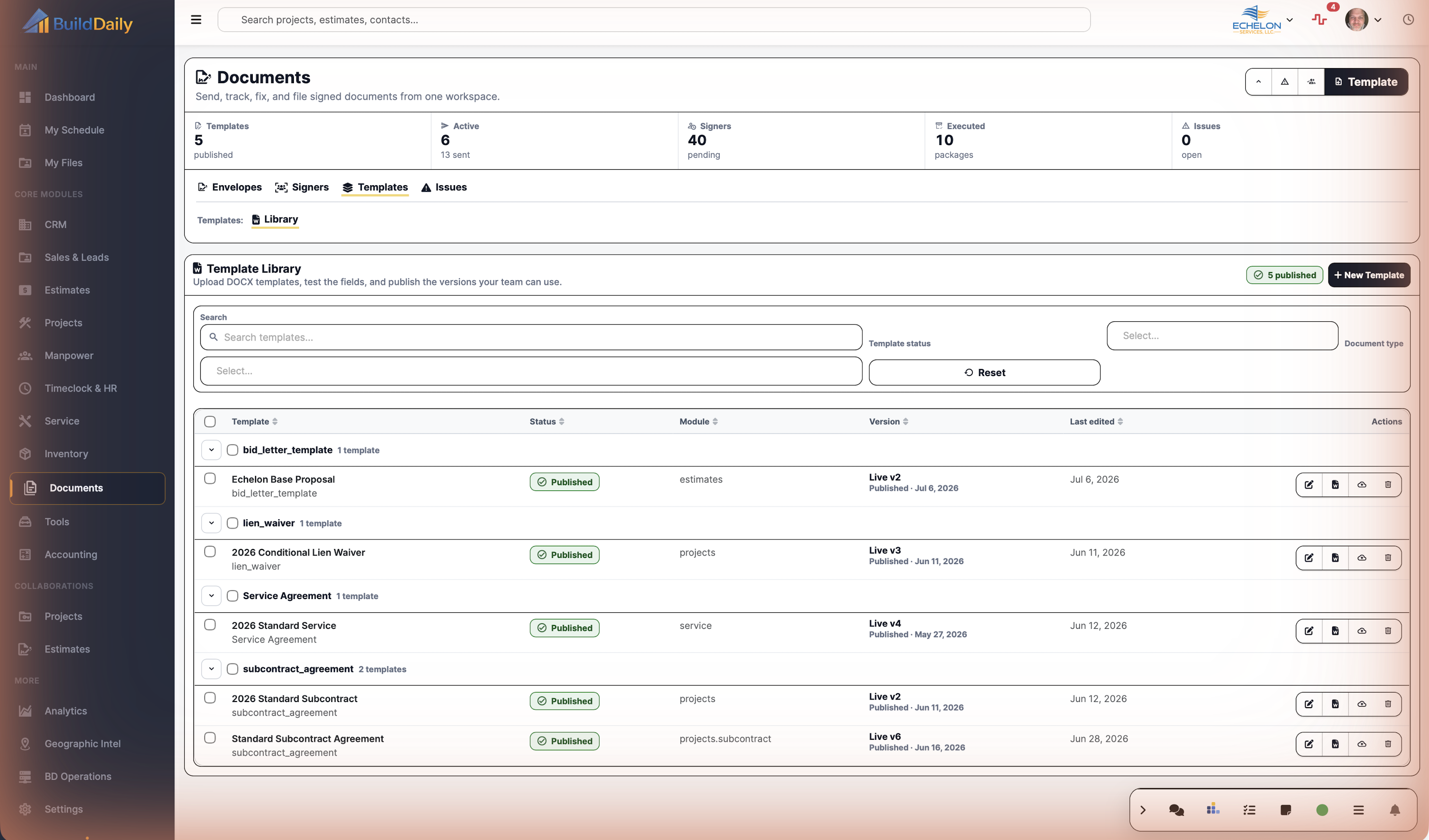 Document template builder and library