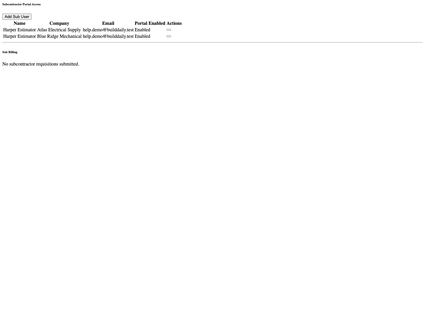 Subcontractor portal access