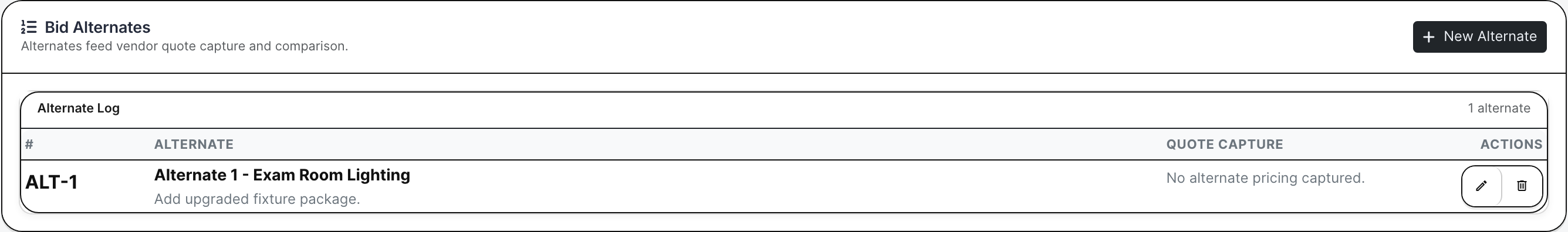 Bid alternate workflow