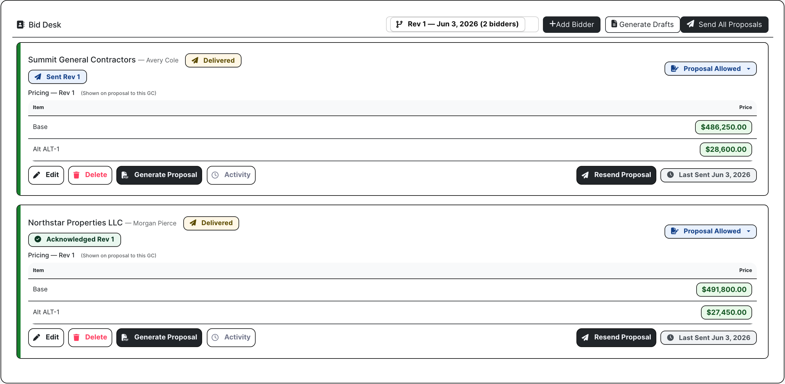 BuildDaily Bid Desk proposal status