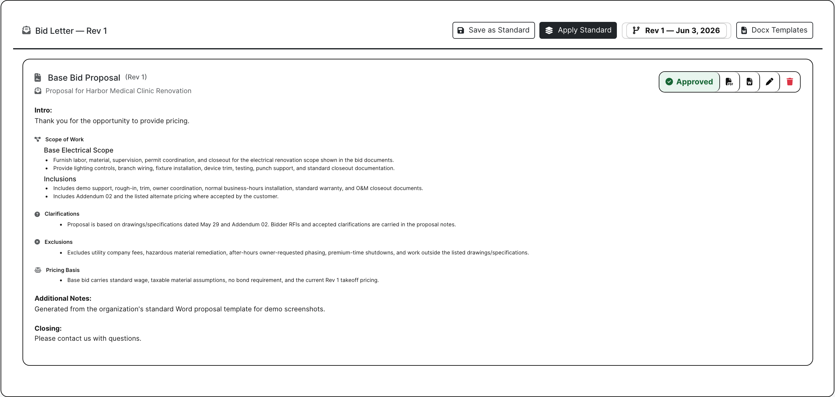 Bid Letter proposal builder