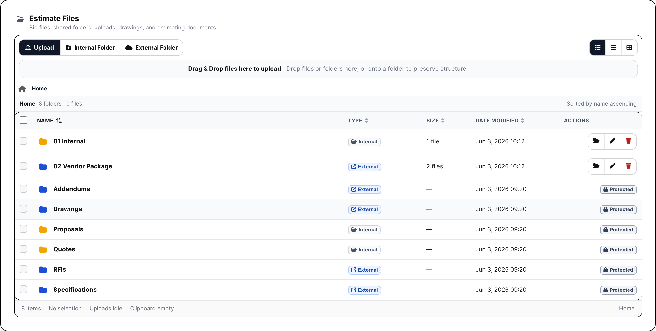 Estimate file manager controls