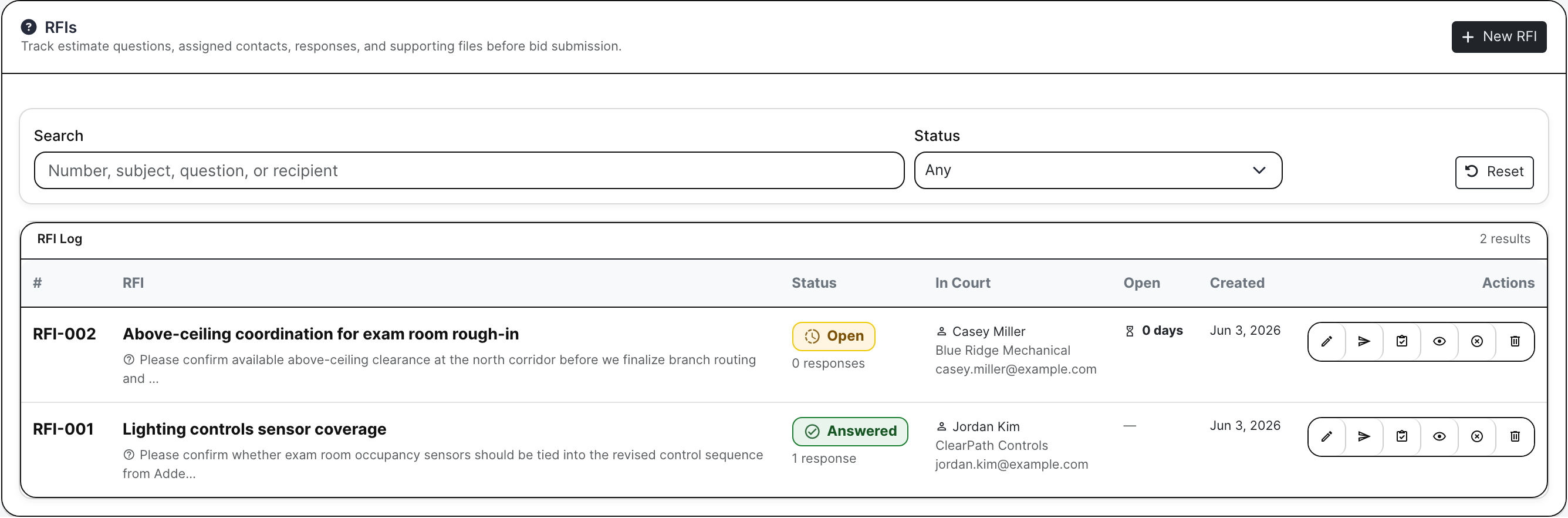 Estimate RFIs workflow