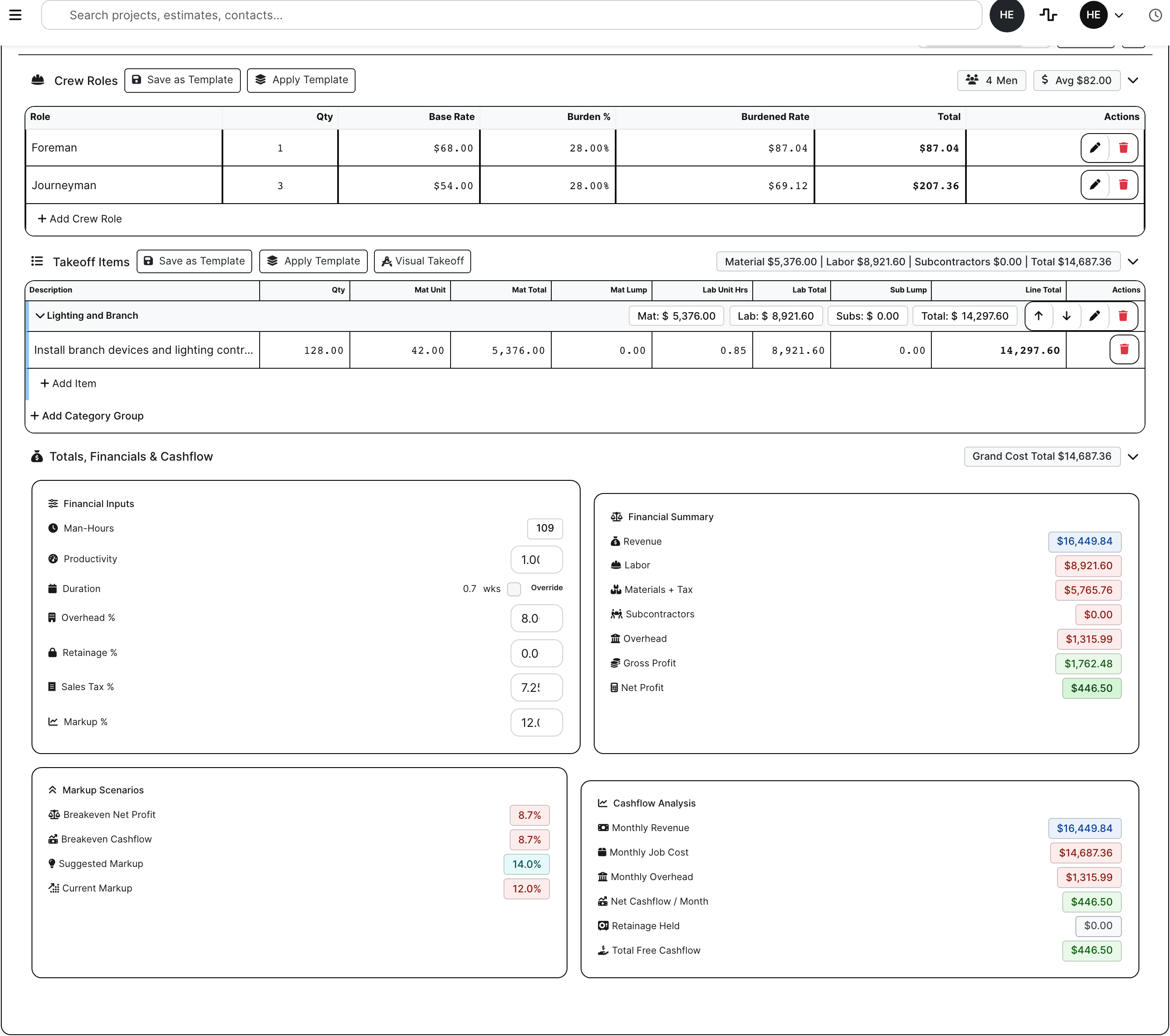 Estimate takeoff workflow