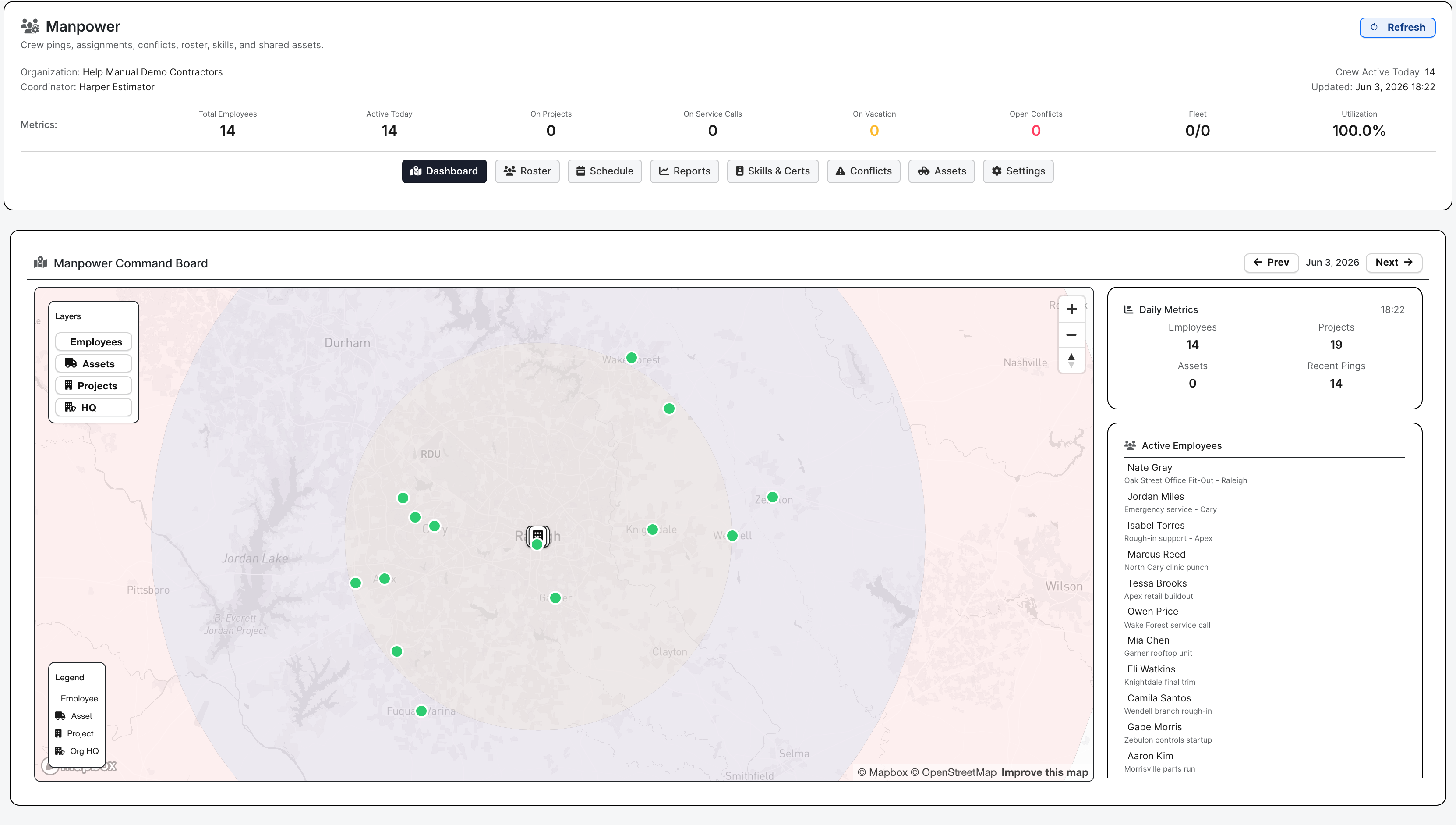 Manpower dashboard and map