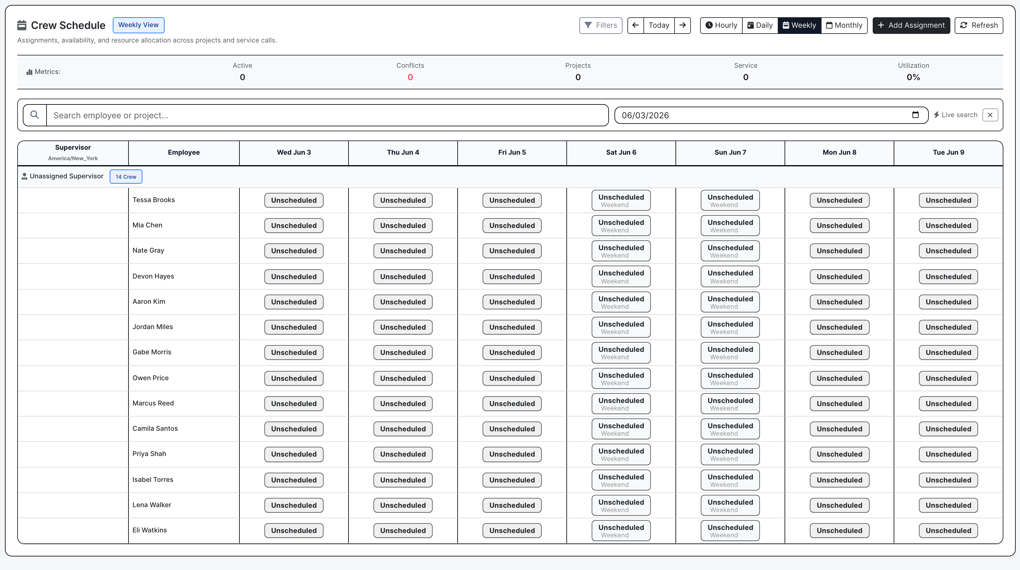 BuildDaily manpower schedule with workforce assignments