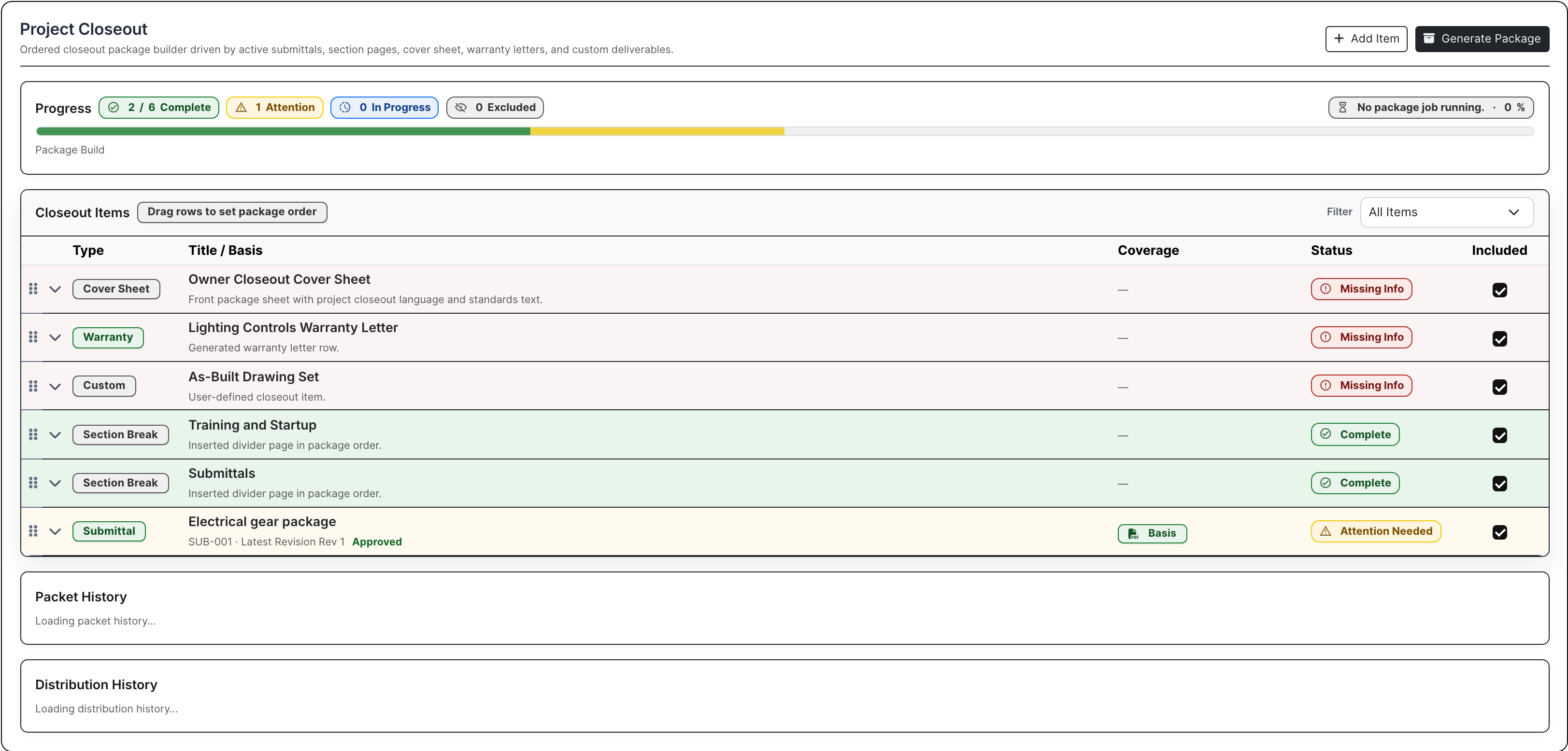 Project closeout package builder