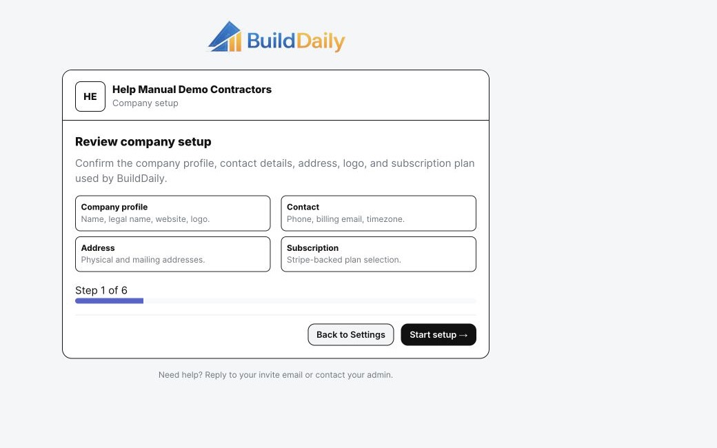 BuildDaily company onboarding