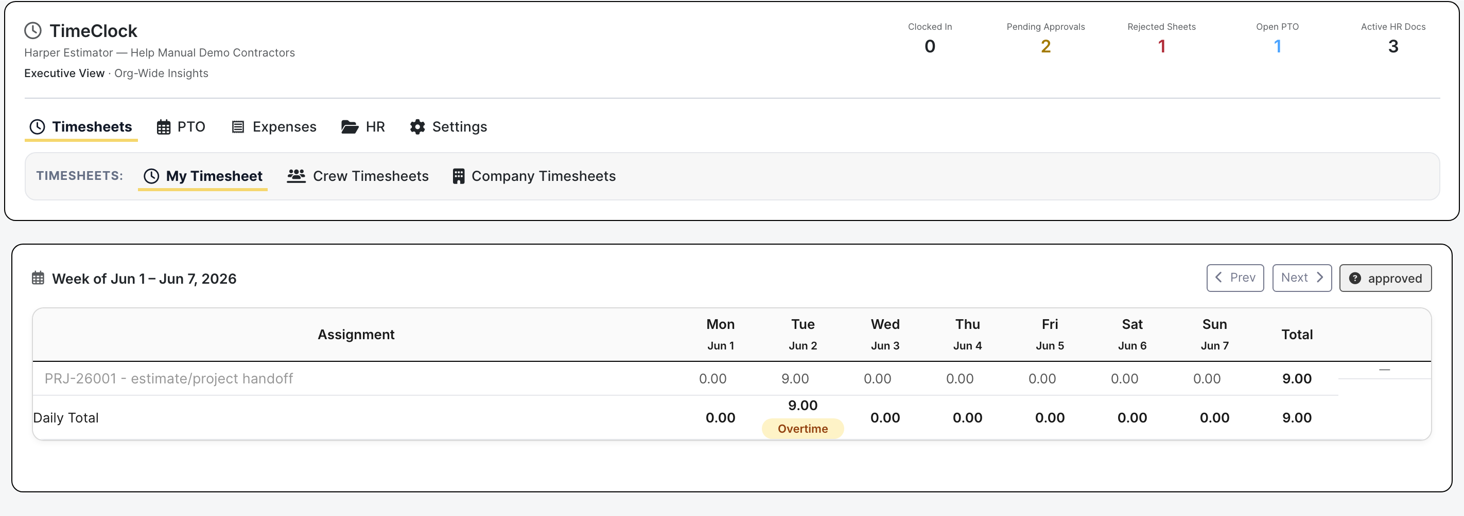 Timeclock dashboard
