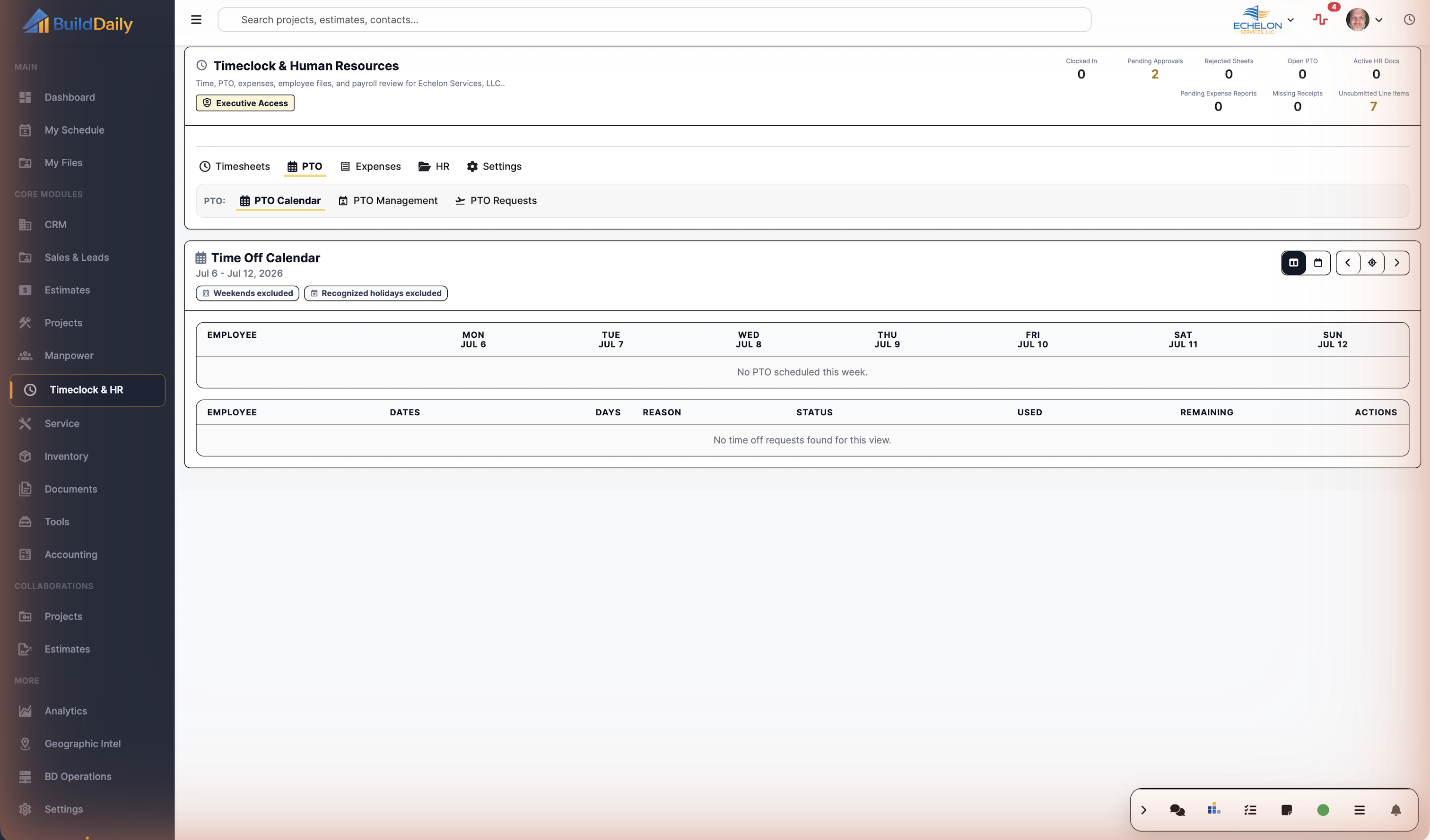 PTO requests and calendar