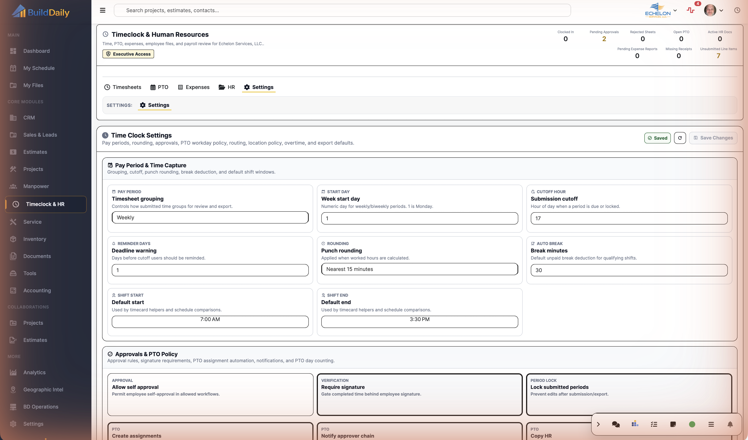 Timeclock settings and integrations